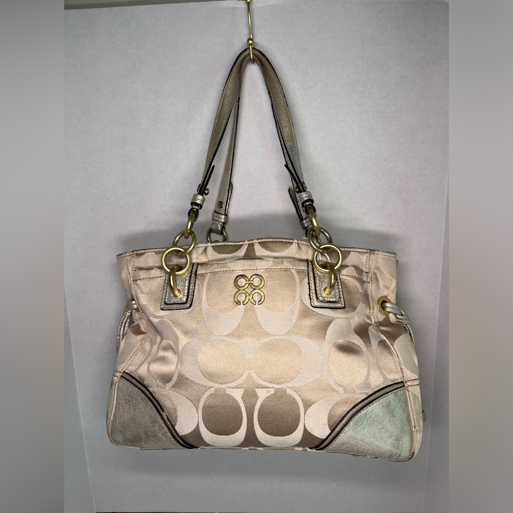 Elegant Cream Designer Tote Bag Coach Metallic y2k gold hardware